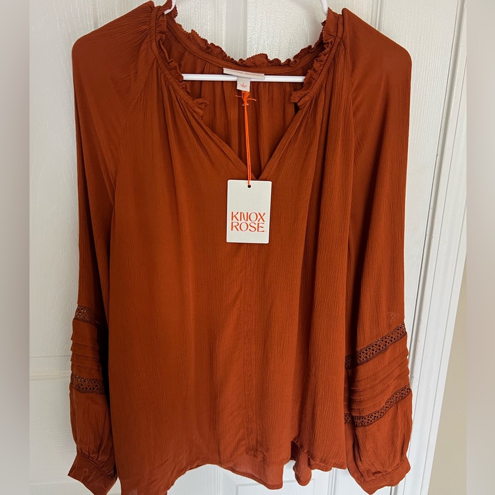 Knox Rose Honey Brown Women's Long Sleeve Lace Blouse NWT Size Large - Picture 4 of 8